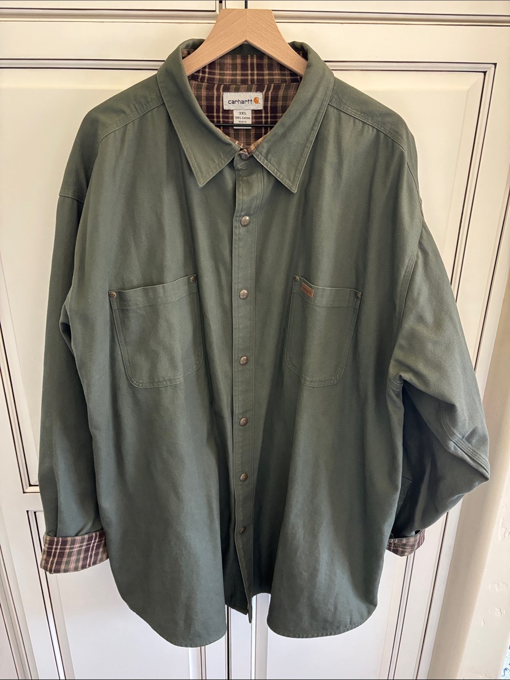 Carhartt Flannel Lined Work Shirt Jacket S296 Moss Green‎ Heavyweight Men’s 3XL